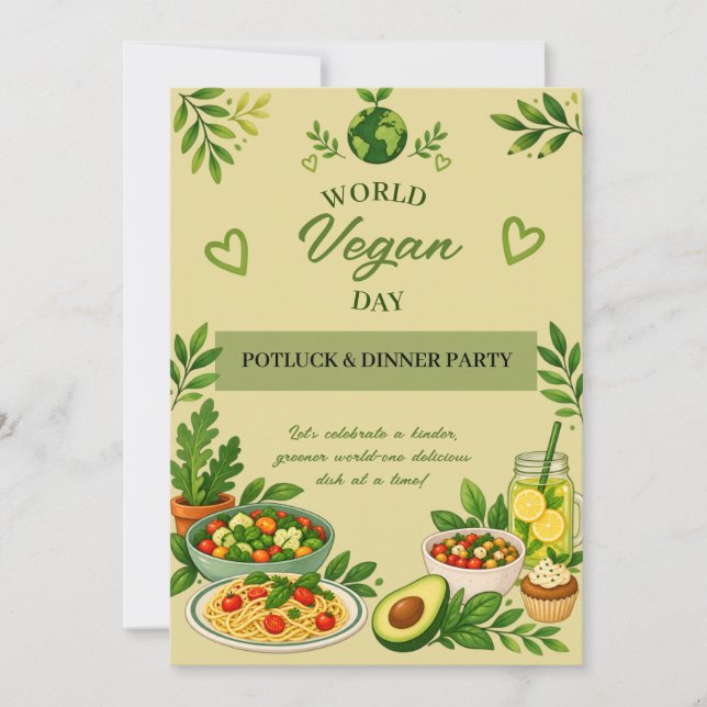 World Vegan Day Potluck Dinner Party Invitation (Front)