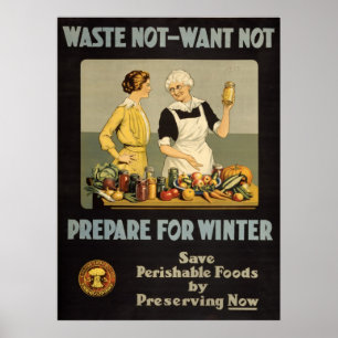 World War 1 poster. Waste not, want not. Poster