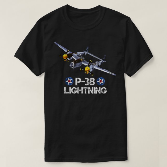 World War 2 American P-38 Lightning Fighter Airpla T-Shirt (Design Front)