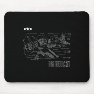 World War 2 F6f Hellcat Fighter Airplane Blueprint Mouse Pad