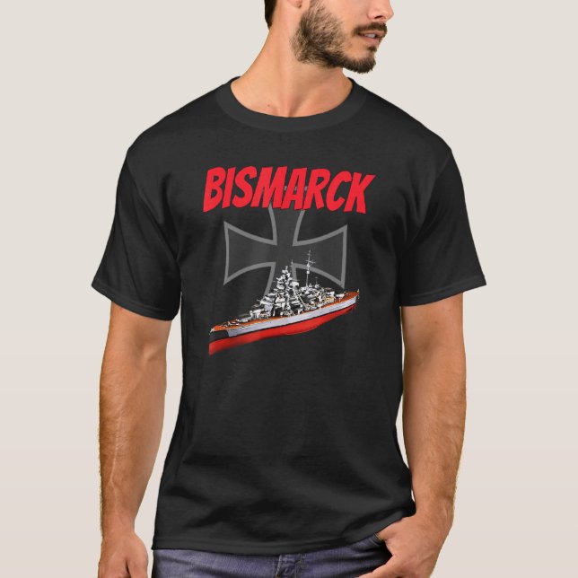 World War 2 German Bismarck Ship Model Ww2 Battles T-Shirt (Front)