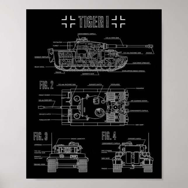 World War 2 German Tank Tiger I Engineering Bluepr Poster (Front)