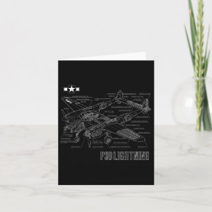 World War 2 P-38 Lightning Fighter Airplane Bluepr Card