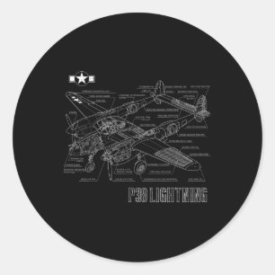 World War 2 P-38 Lightning Fighter Airplane Bluepr Classic Round Sticker