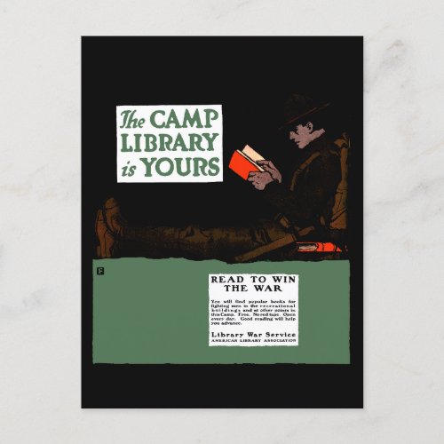World War I Camp Library 1917 Military  Postcard