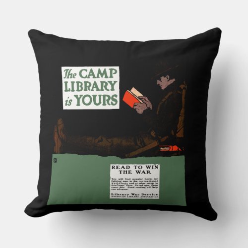 World War I Camp Library 1917 Military  Throw Pillow