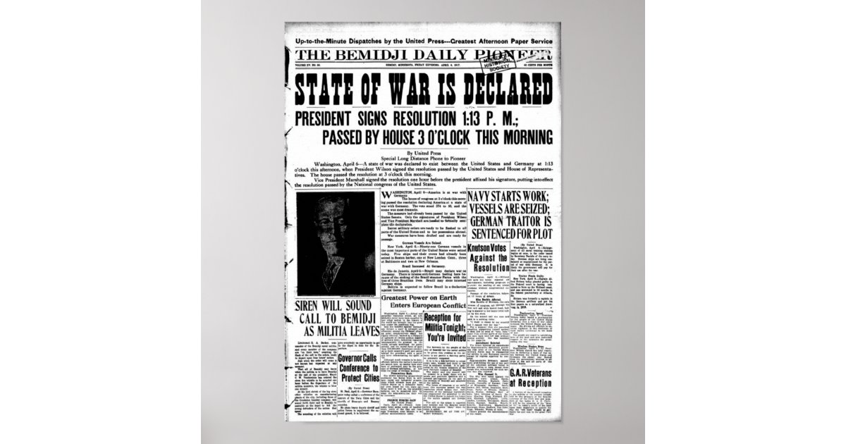 World War I declared - newspaper front page Poster | Zazzle.com