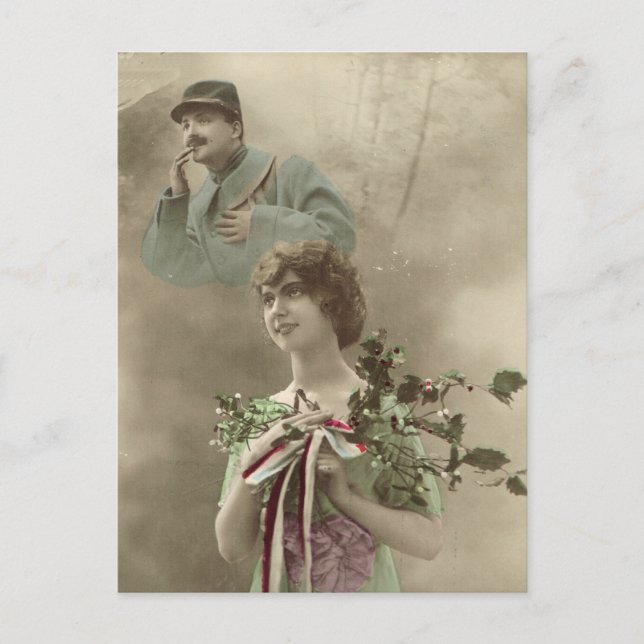 World War I, France,  Soldier and his girl Postcard (Front)