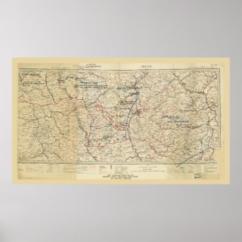 World War I German Army Positions Map circa 1918 Poster