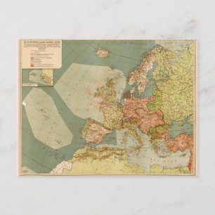 World War I German Submarine (U-Boat) Map (1918) Postcard