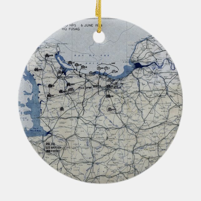 World War II D-Day Map June 6, 1944 Ceramic Ornament (Back)