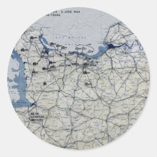 World War II D-Day Map June 6, 1944 Classic Round Sticker