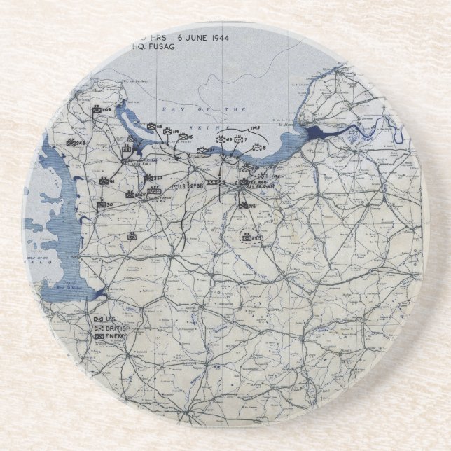 World War II D-Day Map June 6, 1944 Drink Coaster (Front)