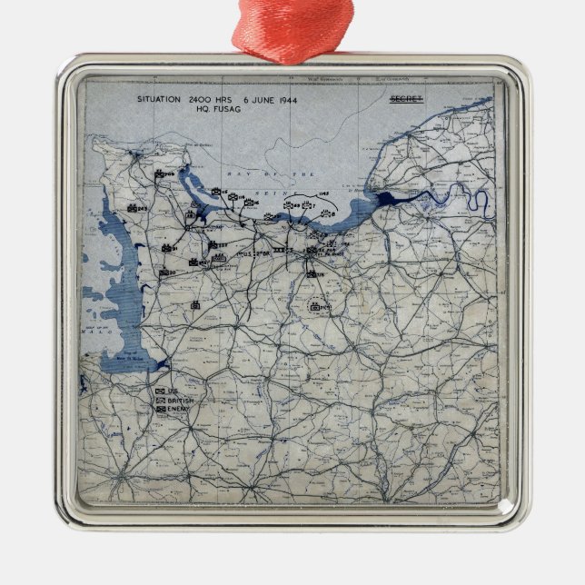 World War II D-Day Map June 6, 1944 Metal Ornament (Front)