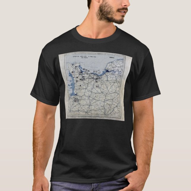 World War II D-Day Map June 6, 1944 T-Shirt (Front)