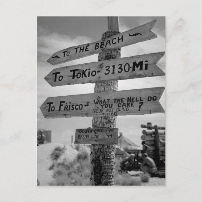 World War II Marine Directional Sign of Humor Postcard (Front)