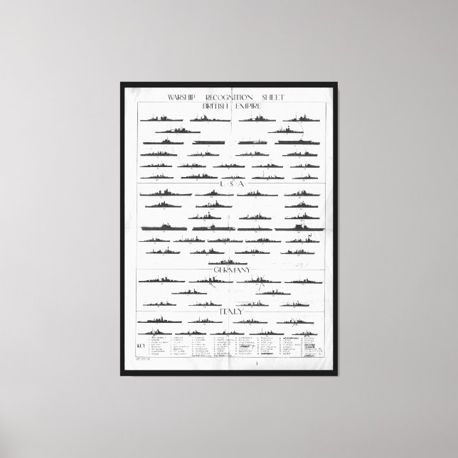 World War II Navy Battleship Recognition Chart Canvas Print (Front)