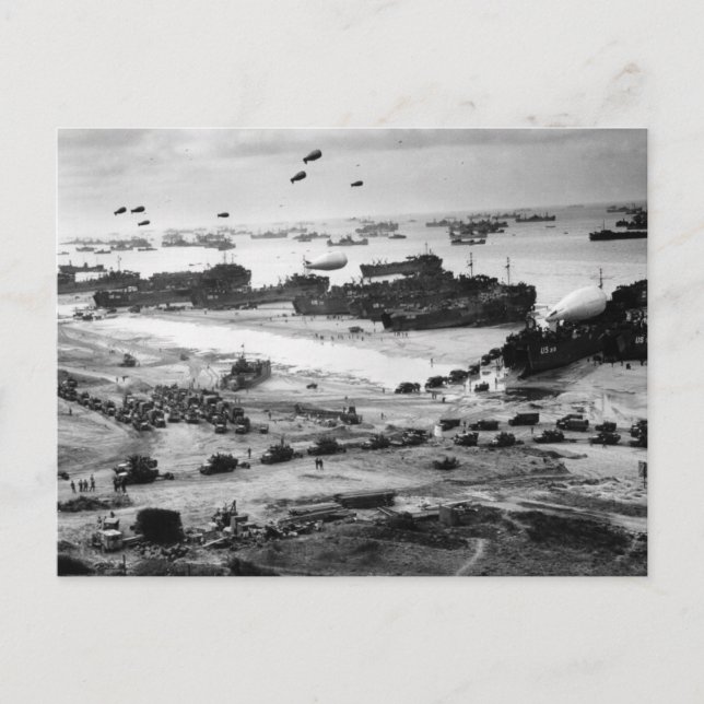 World War II Normandy Beach Supplies Delivered Postcard (Front)