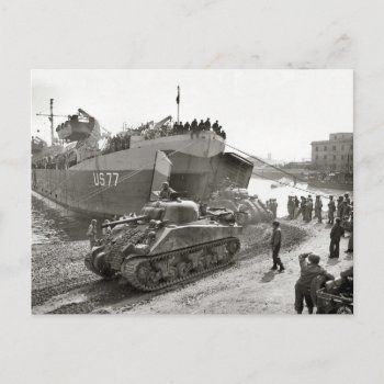 World War Ii  Sherman Tanks Disembarking In Anzio Postcard by windsorprints at Zazzle