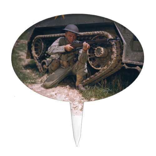 World War II Soldier Kneeling with Garand Rifle Cake Topper