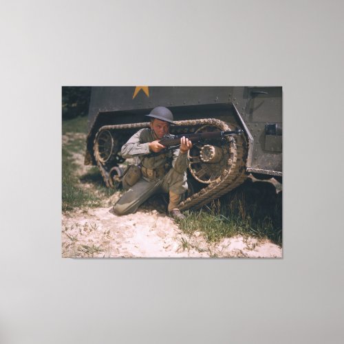 World War II Soldier Kneeling with Garand Rifle Canvas Print