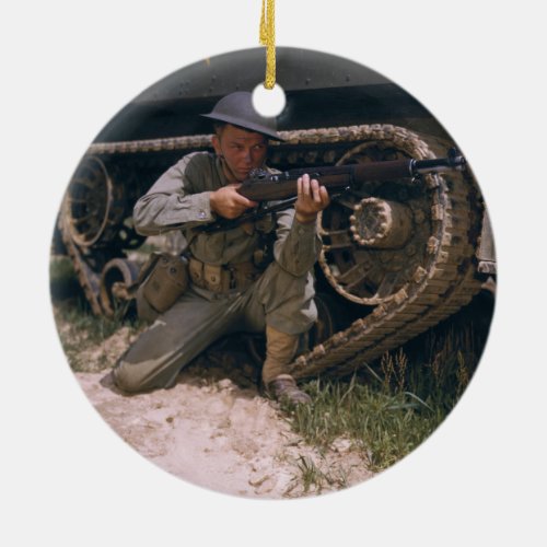 World War II Soldier Kneeling with Garand Rifle Ceramic Ornament