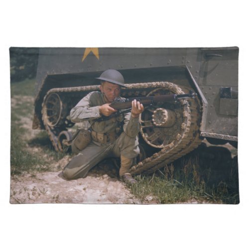 World War II Soldier Kneeling with Garand Rifle Cloth Placemat