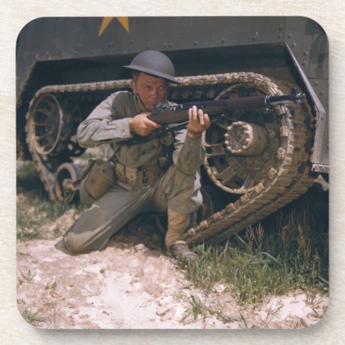 World War II Soldier Kneeling with Garand Rifle Coaster