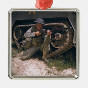 World War II Soldier Kneeling with Garand Rifle Metal Ornament