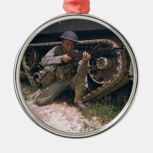 World War II Soldier Kneeling with Garand Rifle Metal Ornament