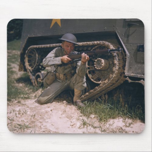 World War II Soldier Kneeling with Garand Rifle Mouse Pad