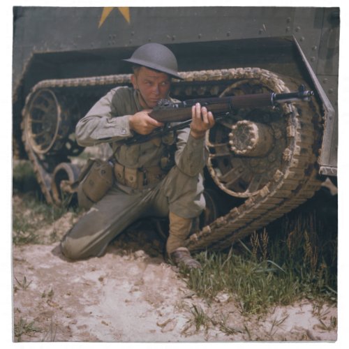 World War II Soldier Kneeling with Garand Rifle Napkin