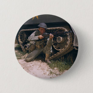 World War II Soldier Kneeling with Garand Rifle Pinback Button