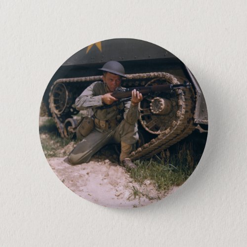 World War II Soldier Kneeling with Garand Rifle Pinback Button