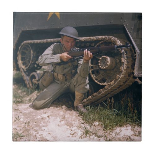 World War II Soldier Kneeling with Garand Rifle Tile