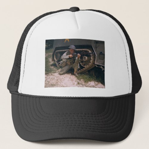 World War II Soldier Kneeling with Garand Rifle Trucker Hat