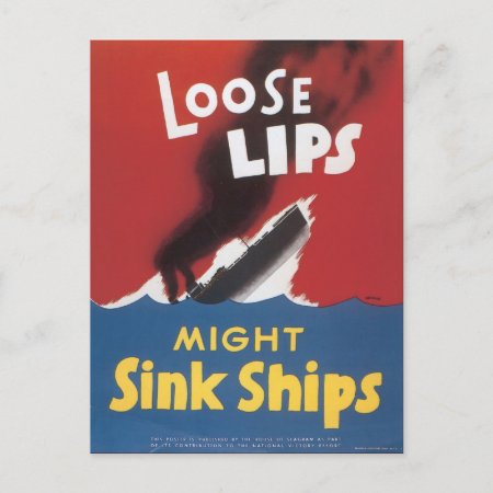 World War Postcards, Loose Lips Sink Ships! Postcard
