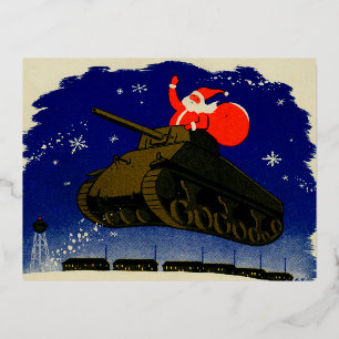 World War Two Armored Santa Foil Holiday Postcard