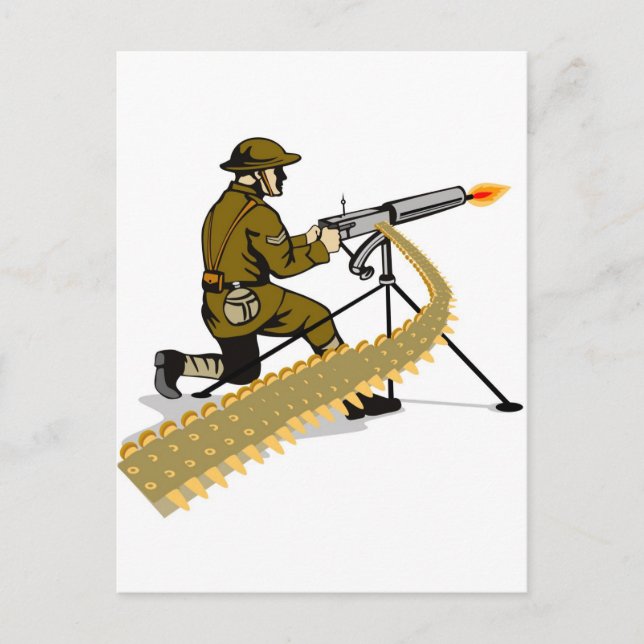 World war two british soldier with machine gun postcard (Front)