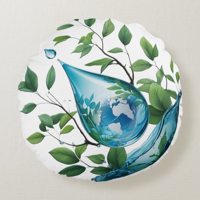 World Water Day Round Pillow (Front)