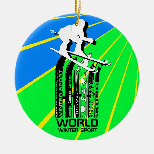 World Winter Sport Ski Ornament (Front)