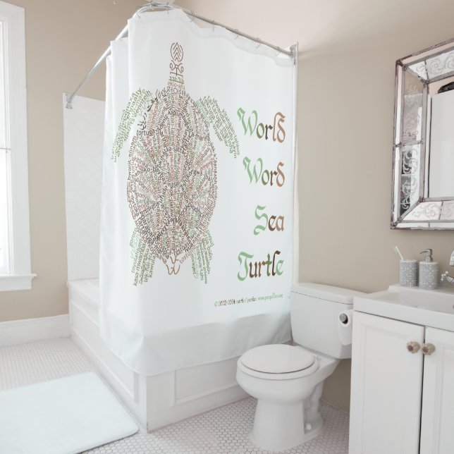 World Word Sea Turtle Shower Curtain (In Situ)