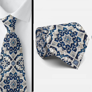 Worldly Luxury Businessman    Blue Moroccan Tile  Neck Tie