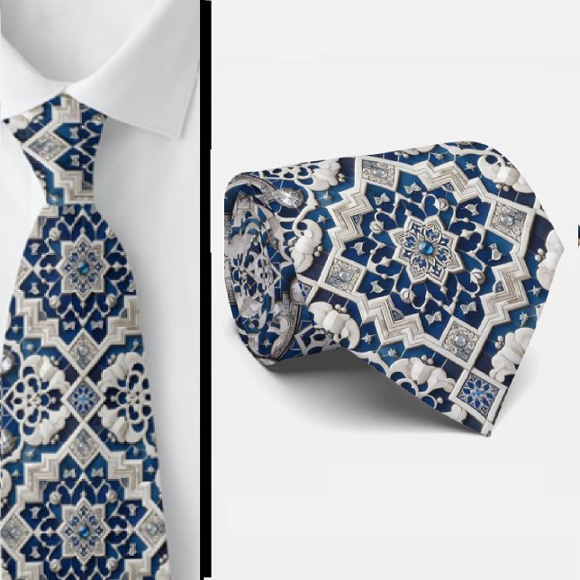 Worldly Luxury Businessman  | Blue Moroccan Tile  Neck Tie (Creator Uploaded)