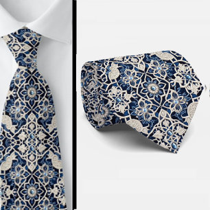 Worldly Luxury Businessman    Blue Moroccan Tile  Neck Tie