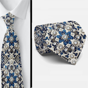 Worldly Luxury Businessman    Blue Moroccan Tile  Neck Tie