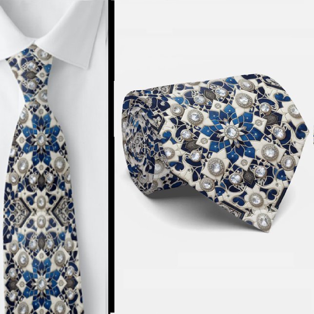 Worldly Luxury Businessman  | Blue Moroccan Tile  Neck Tie (Creator Uploaded)
