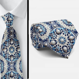 Worldly Luxury Businessman    Blue Moroccan Tile  Neck Tie