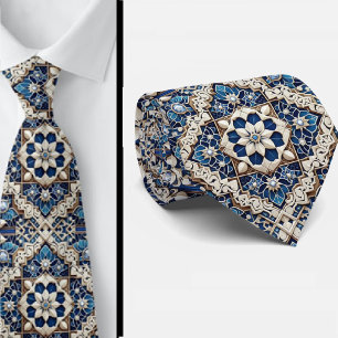 Worldly Luxury Businessman    Blue Moroccan Tile  Neck Tie