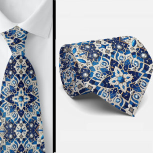 Worldly Luxury Businessman    Blue Moroccan Tile  Neck Tie